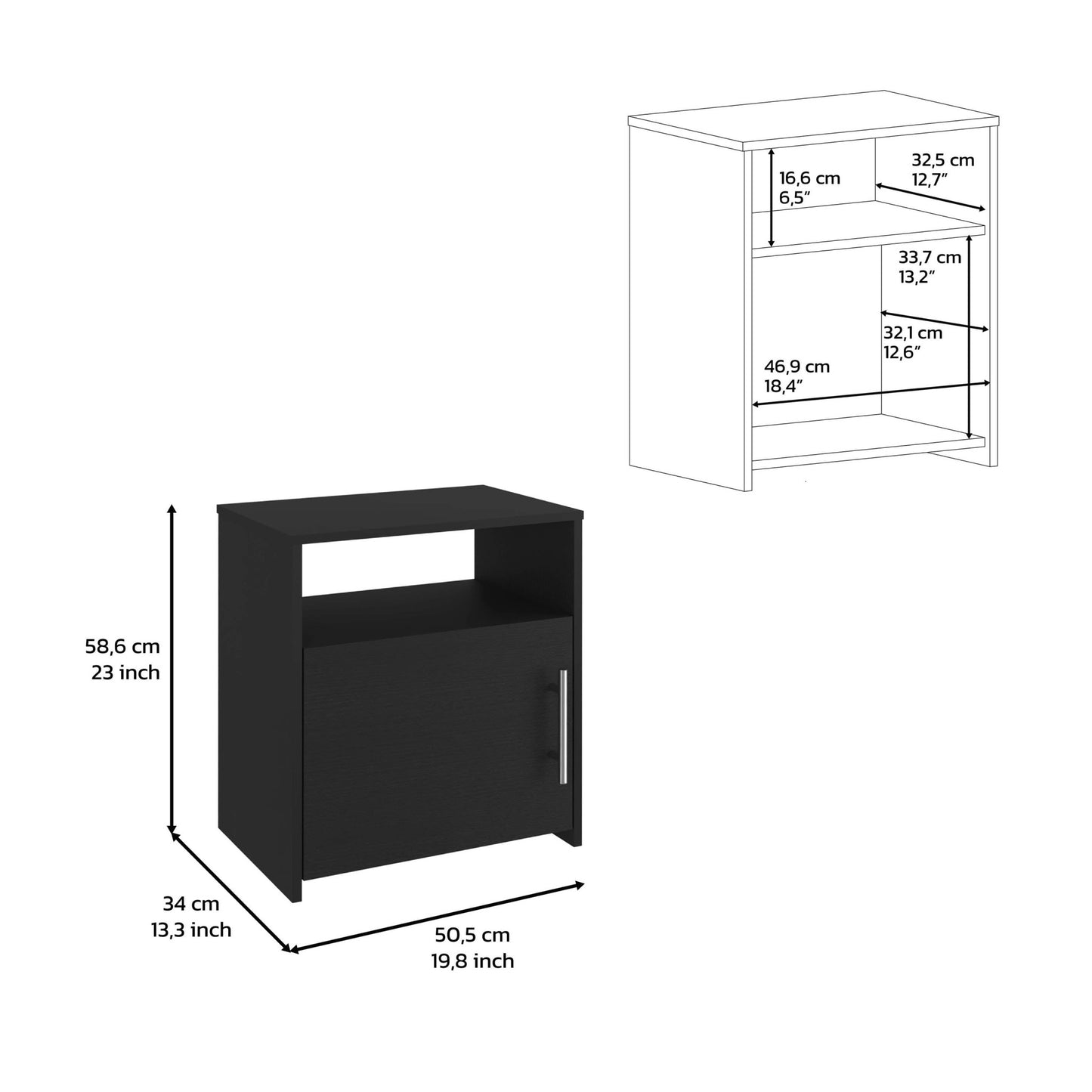 23" Black Wood Nightstand