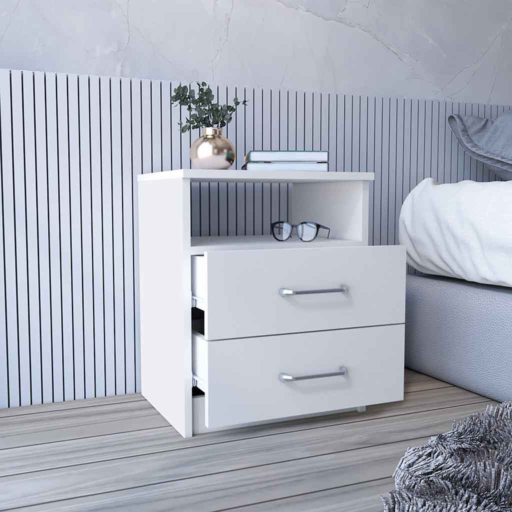 20" White Wood Two Drawer Nightstand