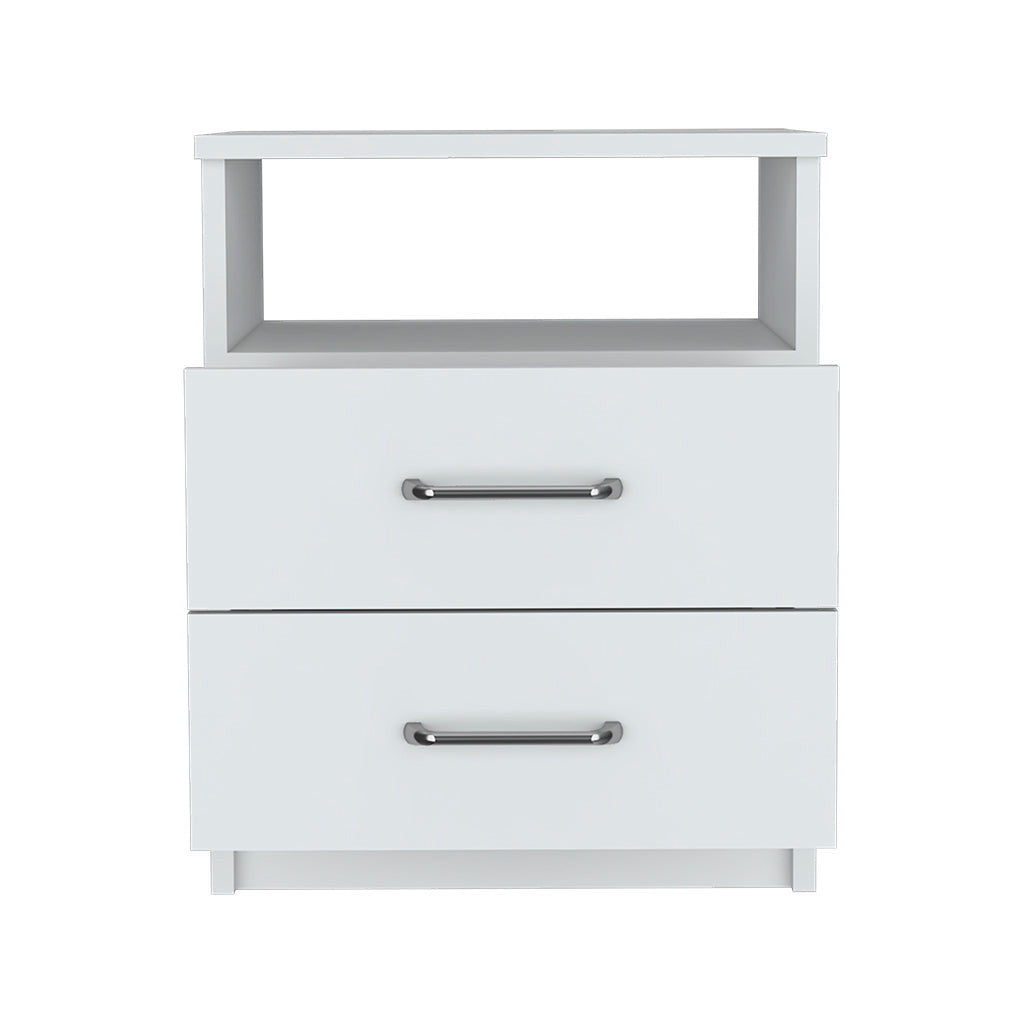 20" White Wood Two Drawer Nightstand