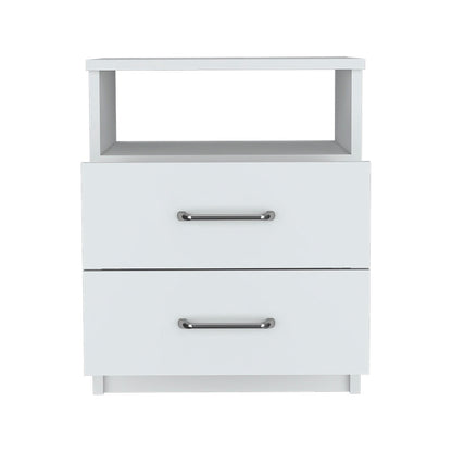 20" White Wood Two Drawer Nightstand