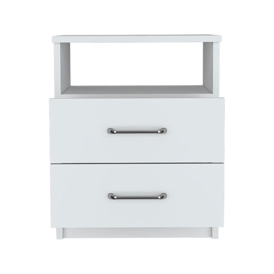 20" White Wood Two Drawer Nightstand