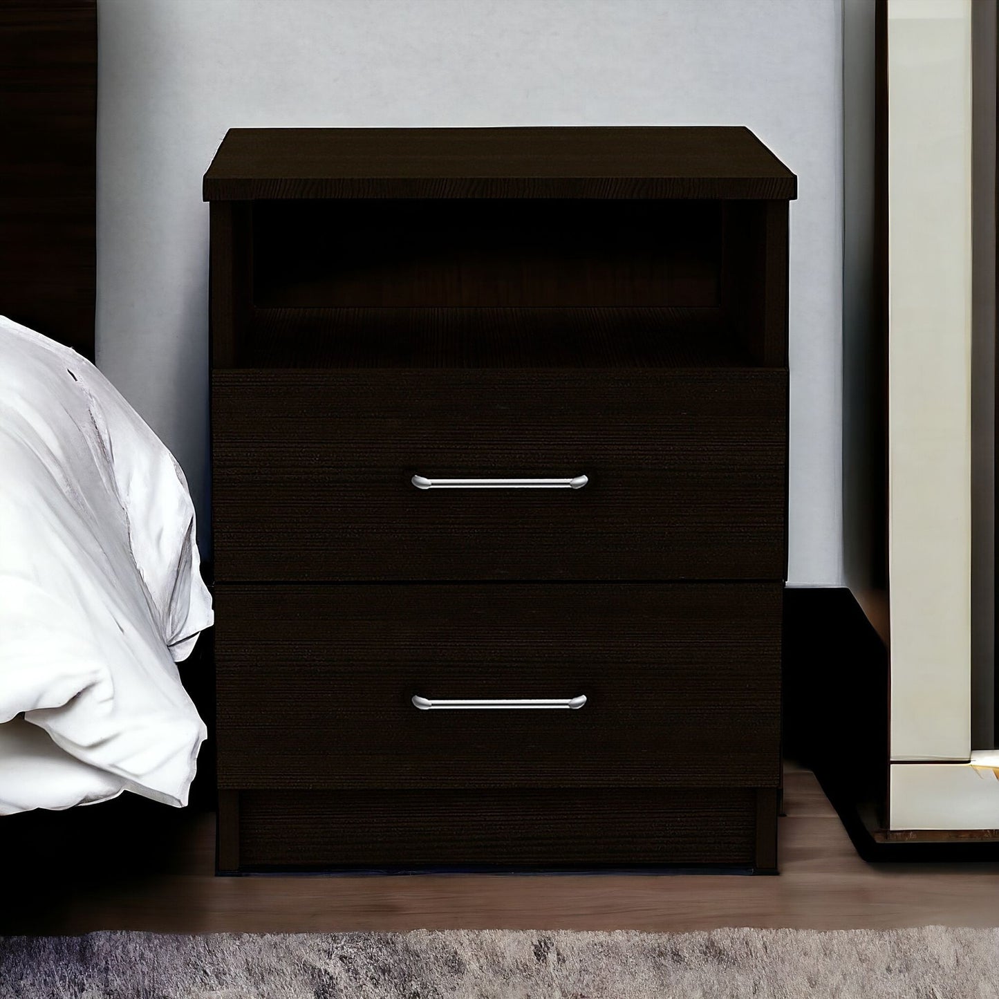 20" Black Wood Two Drawer Nightstand
