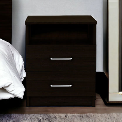 20" Black Wood Two Drawer Nightstand