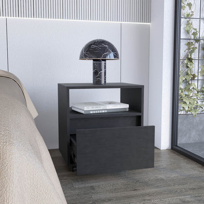 21" Black Wood One Drawer Nightstand