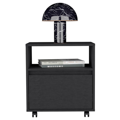 21" Black Wood One Drawer Nightstand
