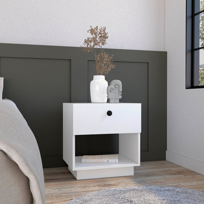 20" White Wood One Drawer Nightstand