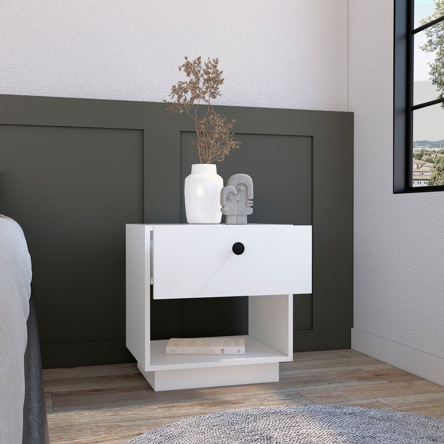 20" White Wood One Drawer Nightstand