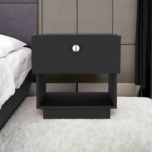 20" Black Wood One Drawer Nightstand