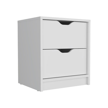 19" White Wood Two Drawer Nightstand