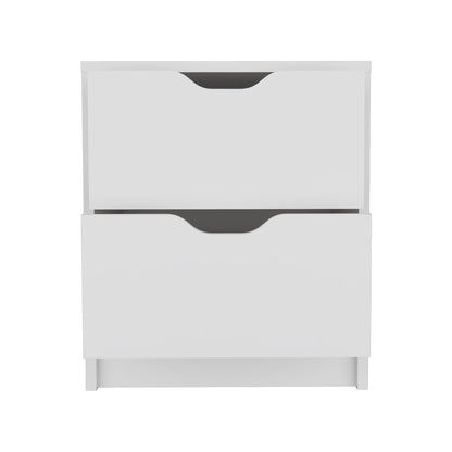 19" White Wood Two Drawer Nightstand