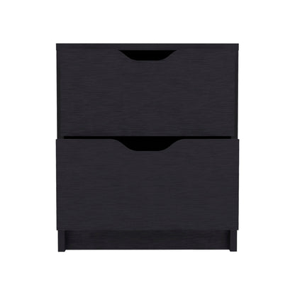 19" Black Wood Two Drawer Nightstand