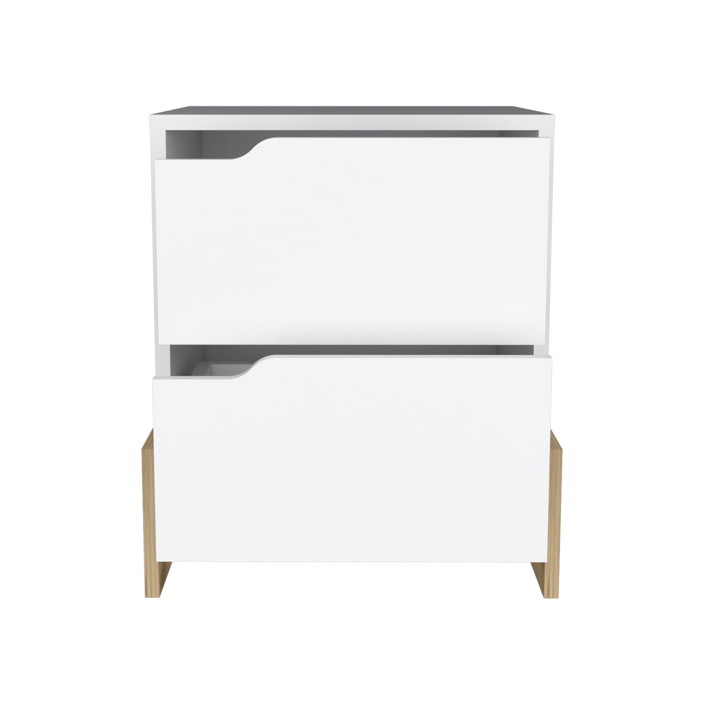 20" White And Natural Wood Two Drawer Nightstand
