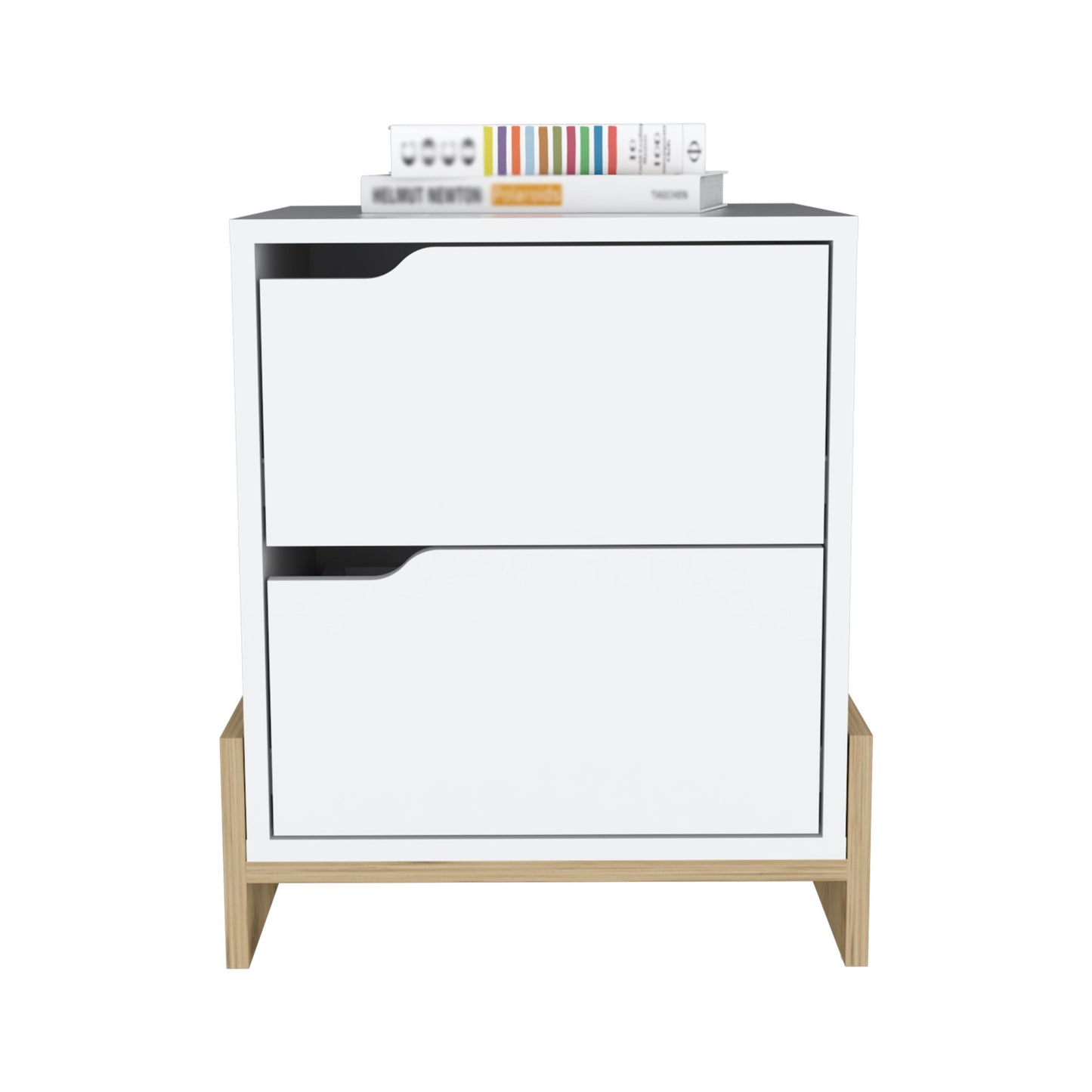 20" White And Natural Wood Two Drawer Nightstand