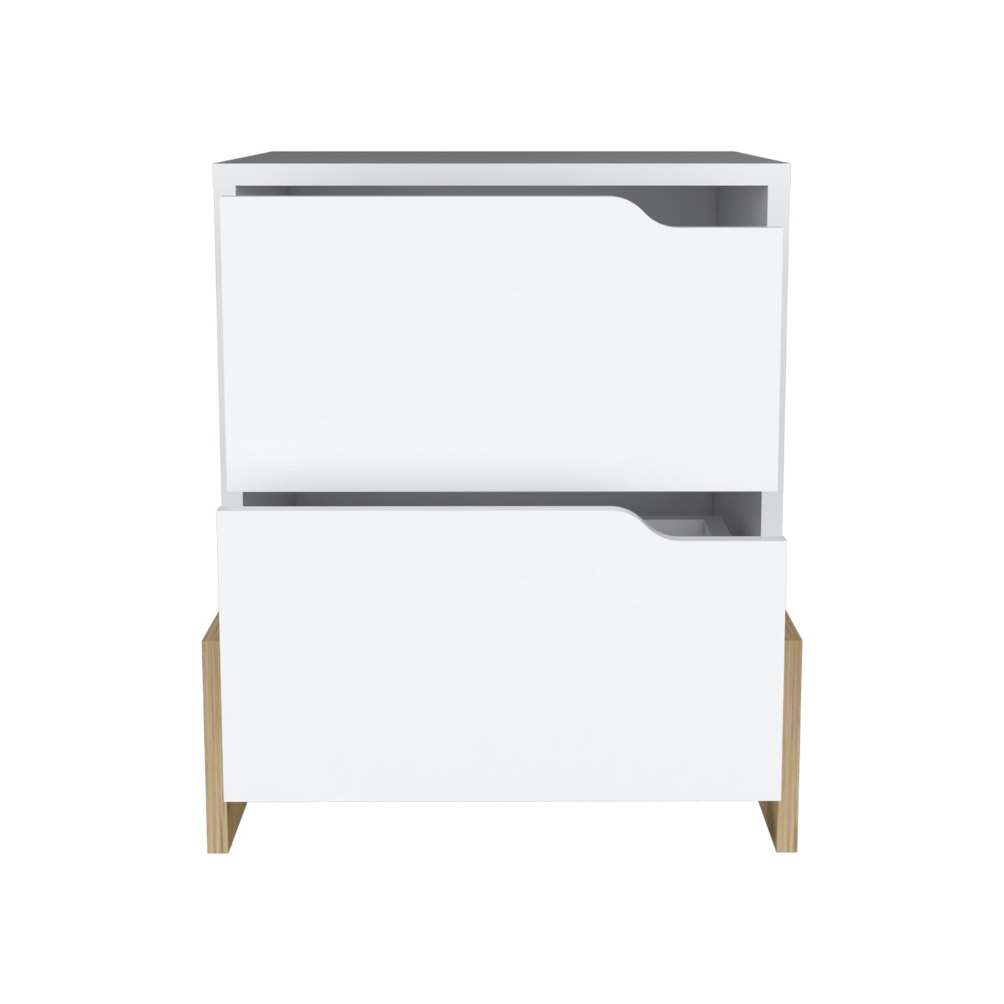 20" White And Natural Wood Two Drawer Nightstand
