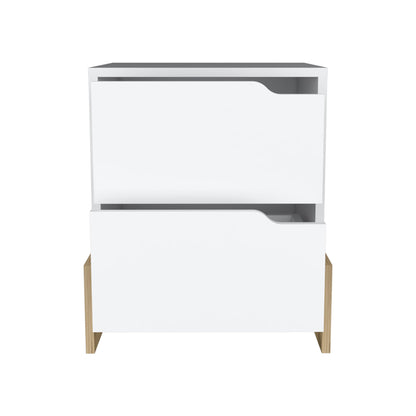 20" White And Natural Wood Two Drawer Nightstand