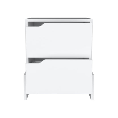 20" White Wood Two Drawer Nightstand