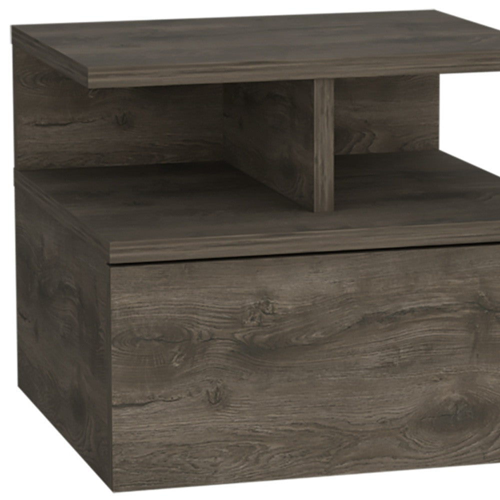 12" Brown Wood One Drawer Floating Nightstand