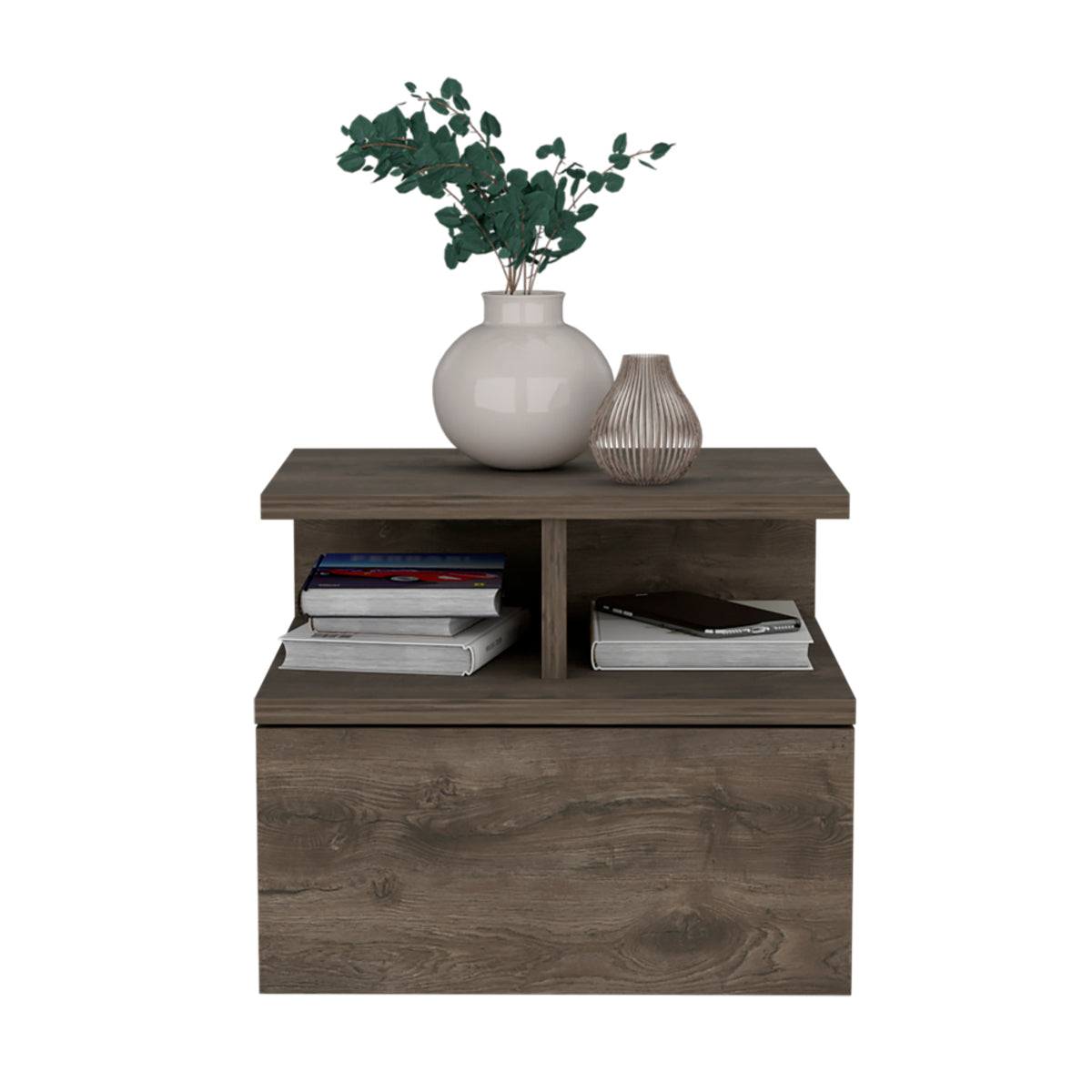 12" Brown Wood One Drawer Floating Nightstand