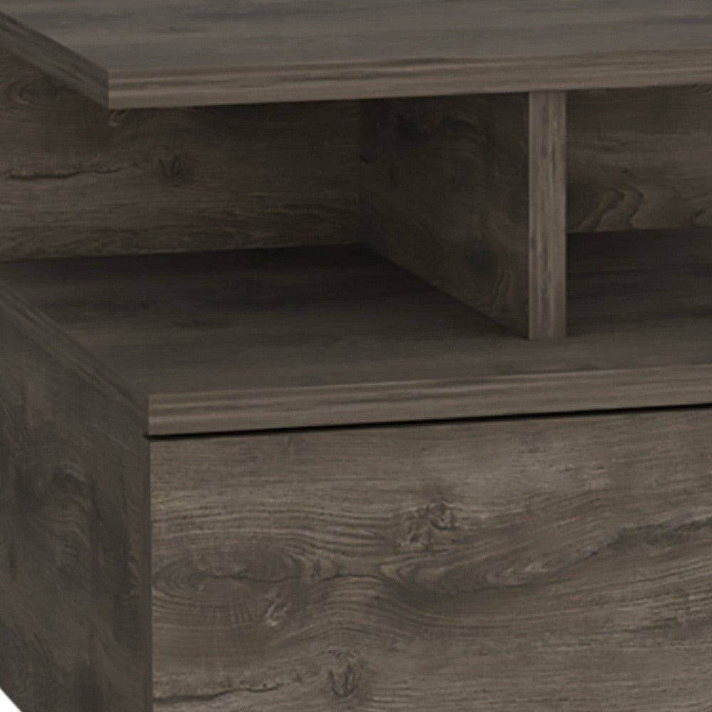12" Brown Wood One Drawer Floating Nightstand