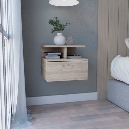12" Gray Wood One Drawer Floating Nightstand