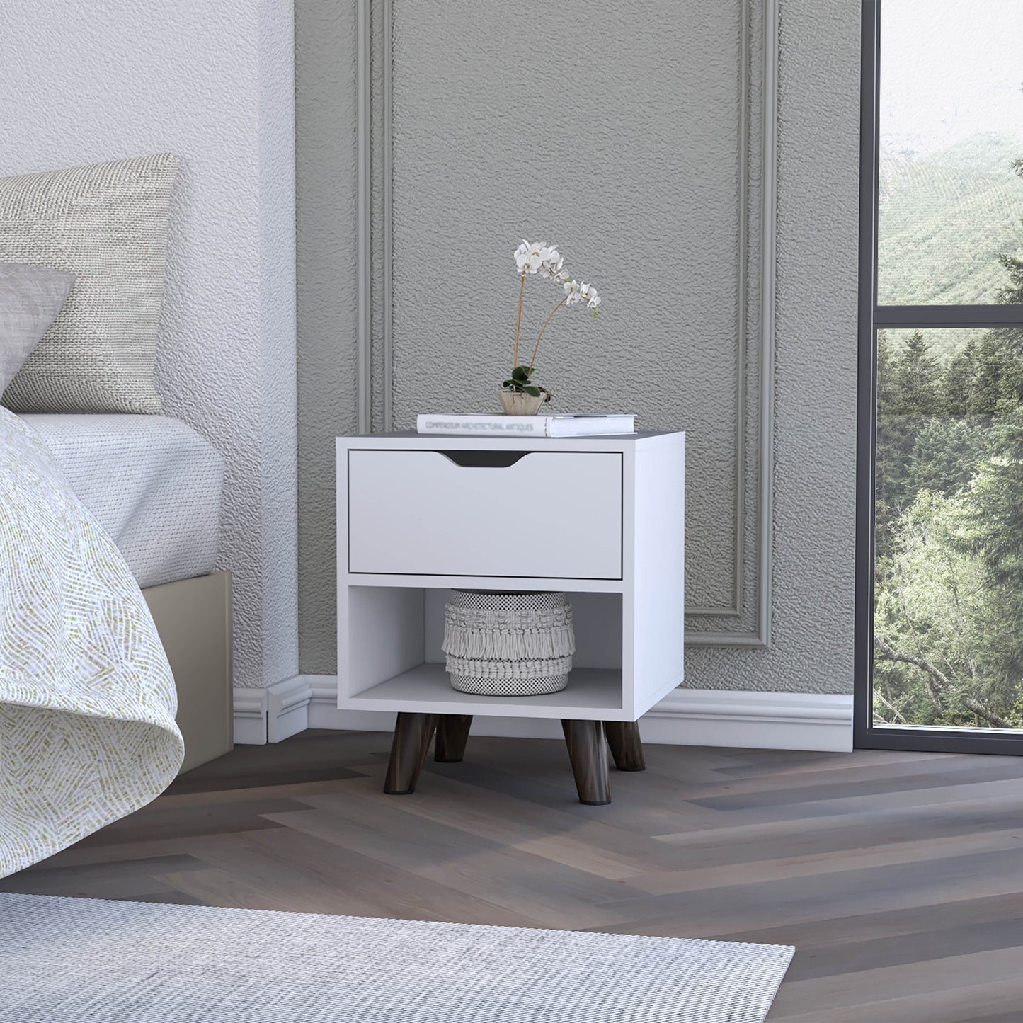 19" White Wood One Drawer Nightstand