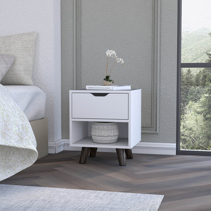 19" White Wood One Drawer Nightstand