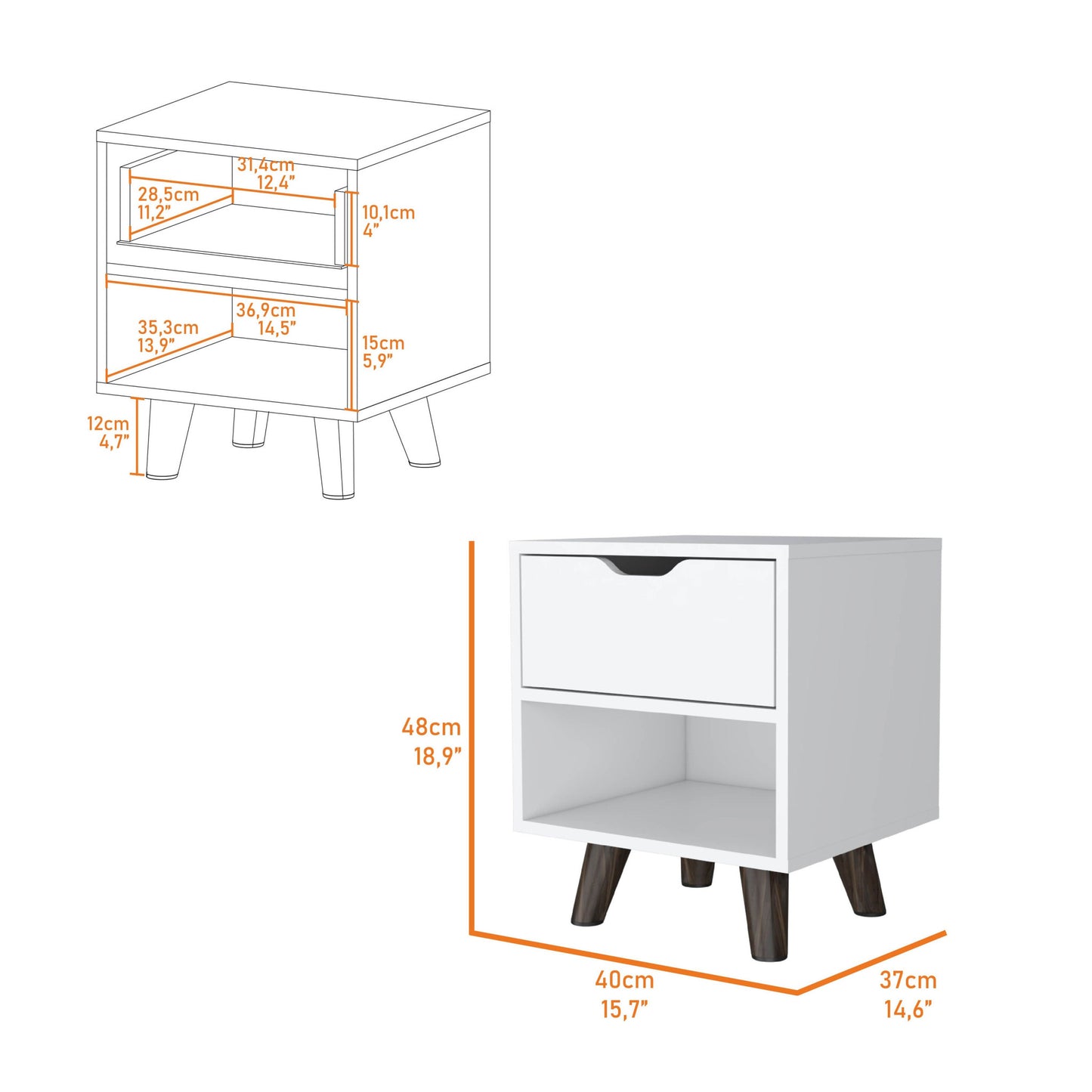 19" White Wood One Drawer Nightstand