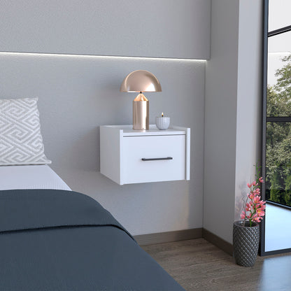 10" White Wood One Drawer Floating Nightstand
