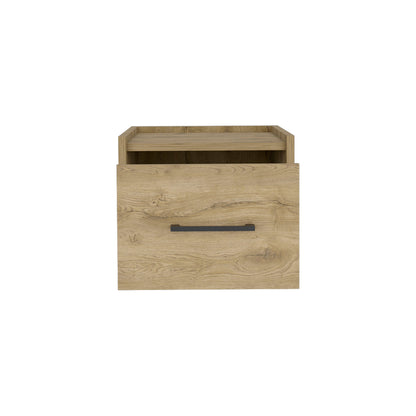 10" Beige One Drawer Faux Wood Nightstand