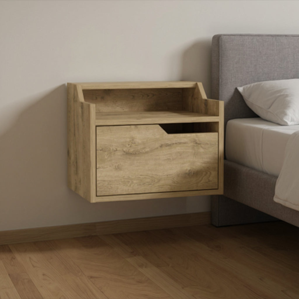 13" Beige Wood One Drawer Floating Nightstand