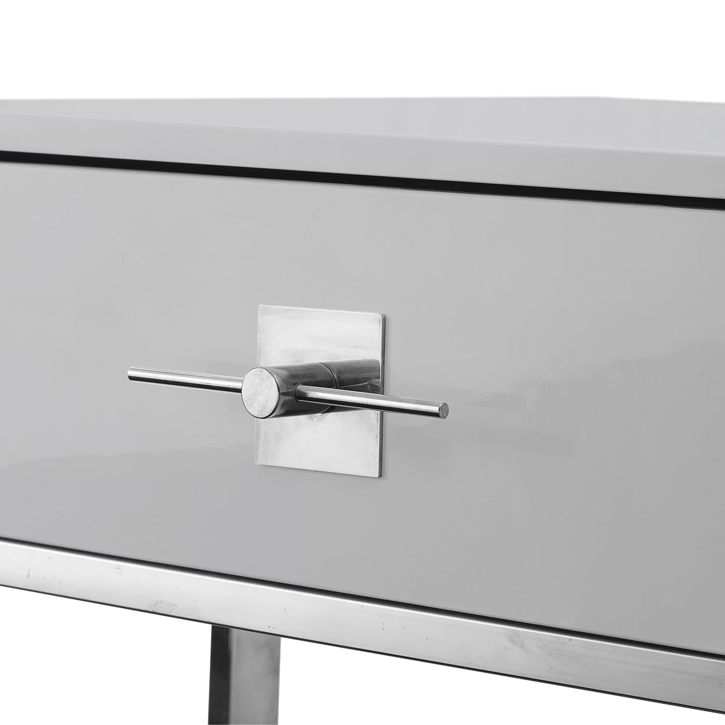 47" Light Gray And Silver Metallic Stainless Steel Coffee Table With Two Drawers