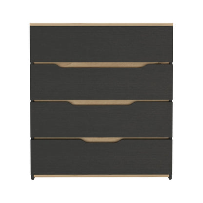 32" Natural And Black Four Drawer Dresser