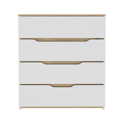 32" White and Natural Four Drawer Dresser