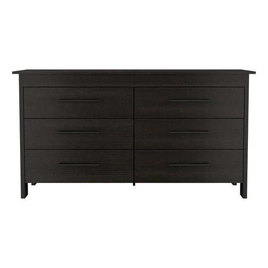 59" Black Six Drawer Double Dresser