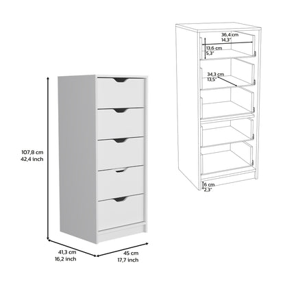 18" White Five Drawer Standard Chest