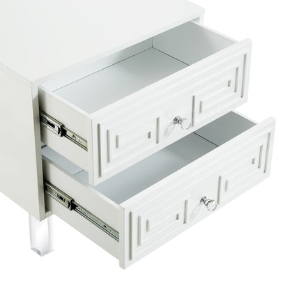 24" White And Clear Wood And Acrylic End Table With Two Drawers