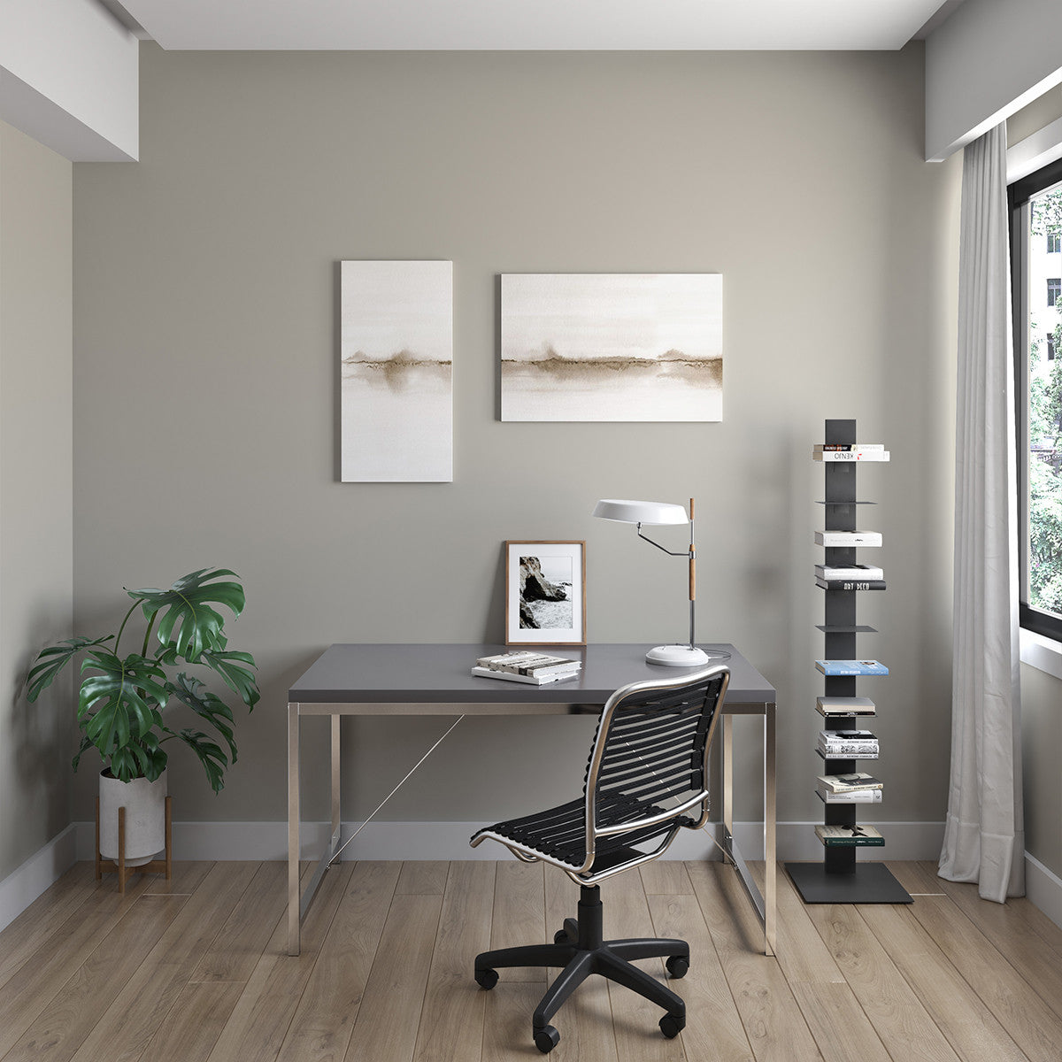 54" Black and Silver Wood and Stainless Steel Writing Desk
