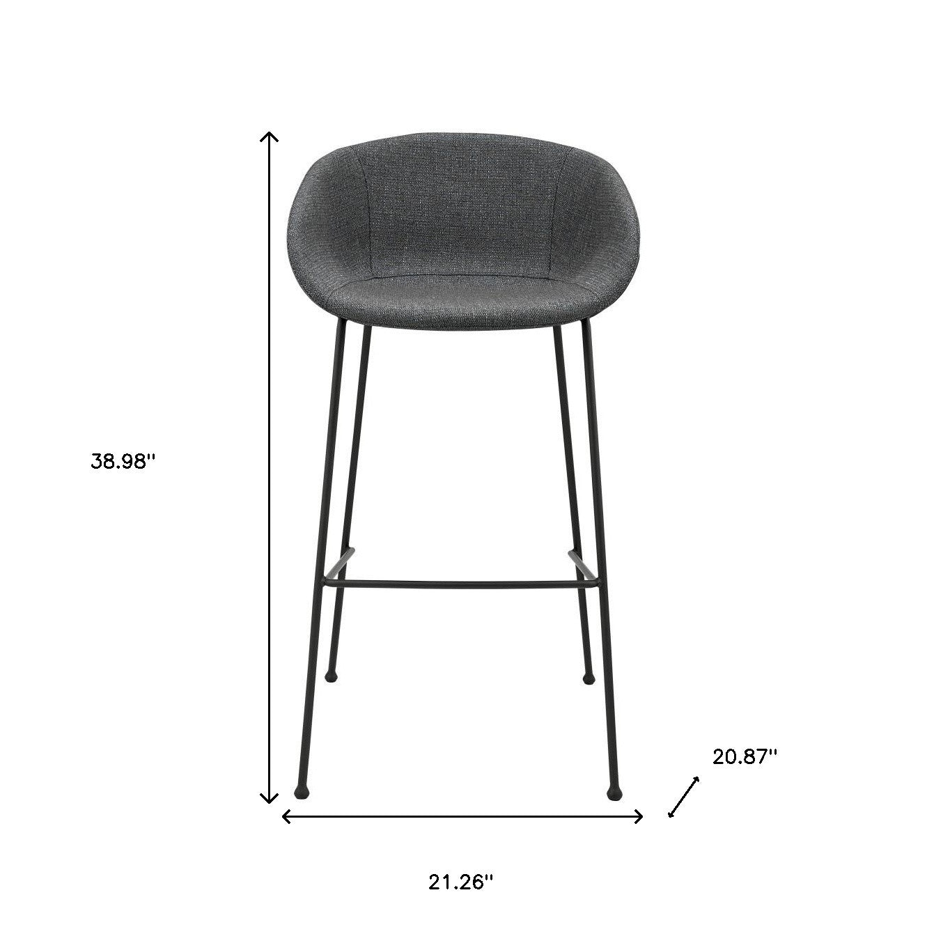 Set of Two 30" Gray and Black Fabric and Steel Low Back Bar Height Bar Chairs
