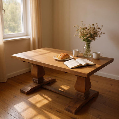 81" Brown Solid Wood Trestle Base Dining Table