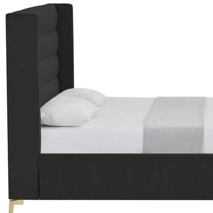 Black Velvet Upholstered Queen Bed Frame