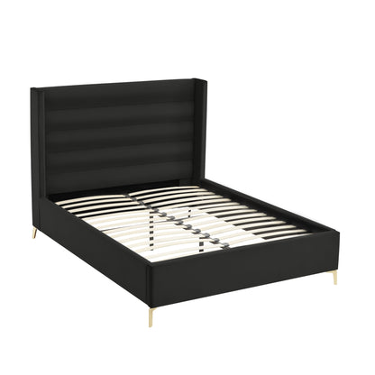 Black Velvet Upholstered Queen Bed Frame