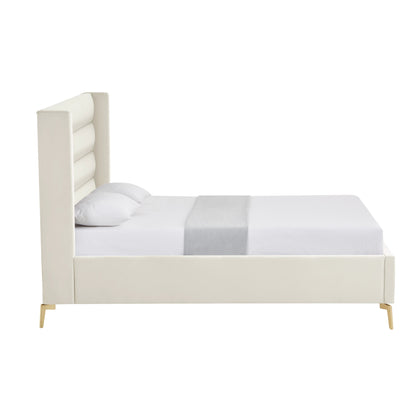 Cream Velvet Upholstered Queen Bed Frame