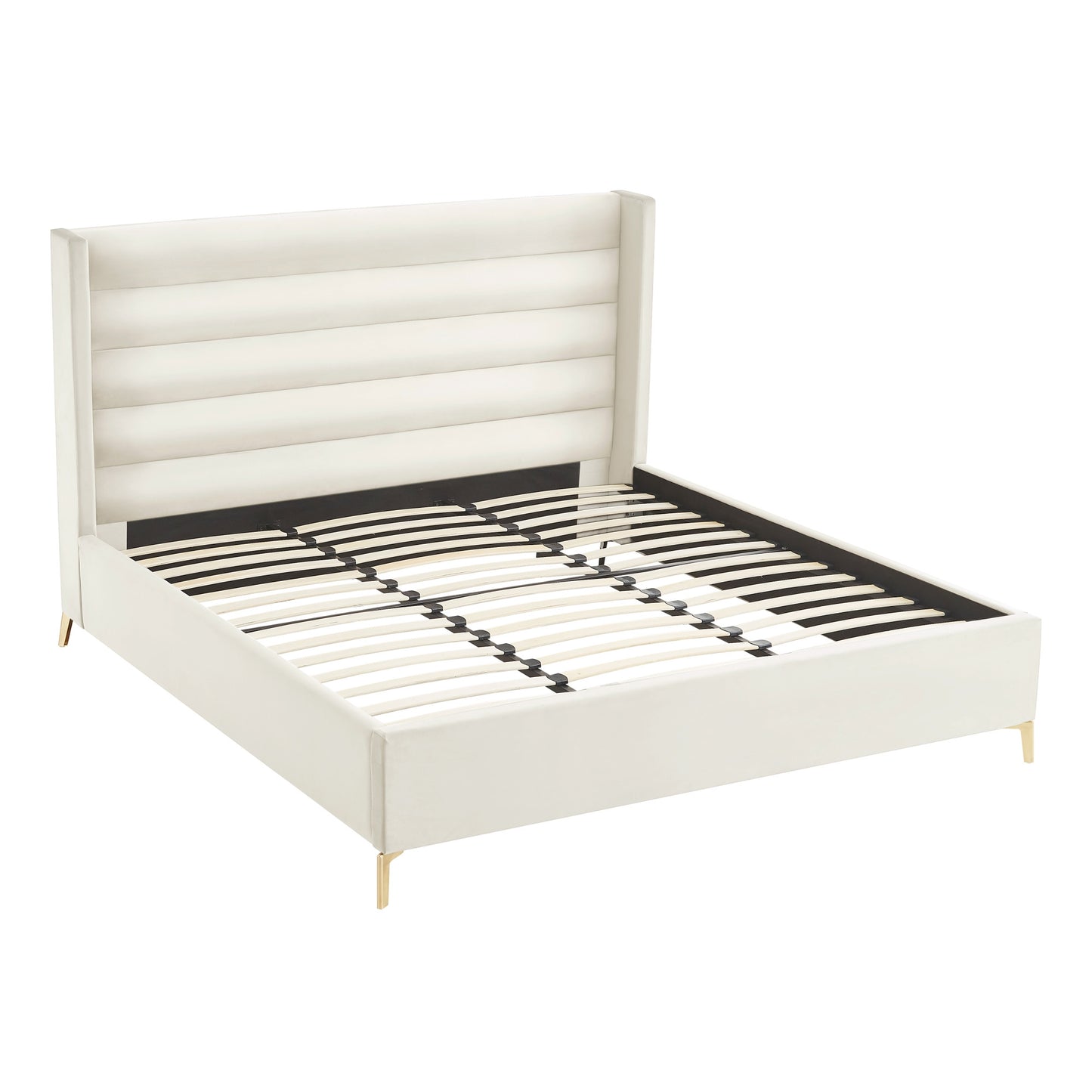Cream Velvet Upholstered Queen Bed Frame