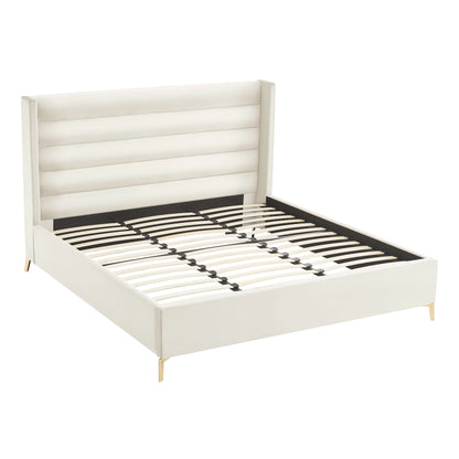 Cream Velvet Upholstered Queen Bed Frame