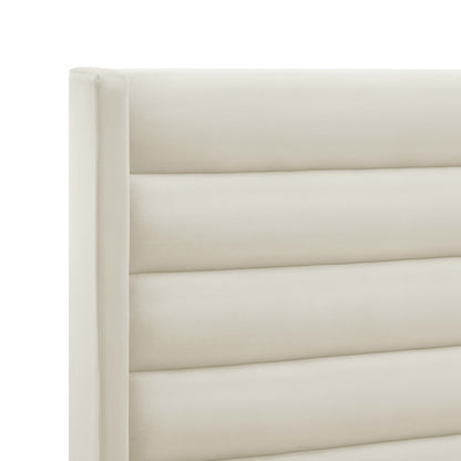 Cream Velvet Upholstered Queen Bed Frame