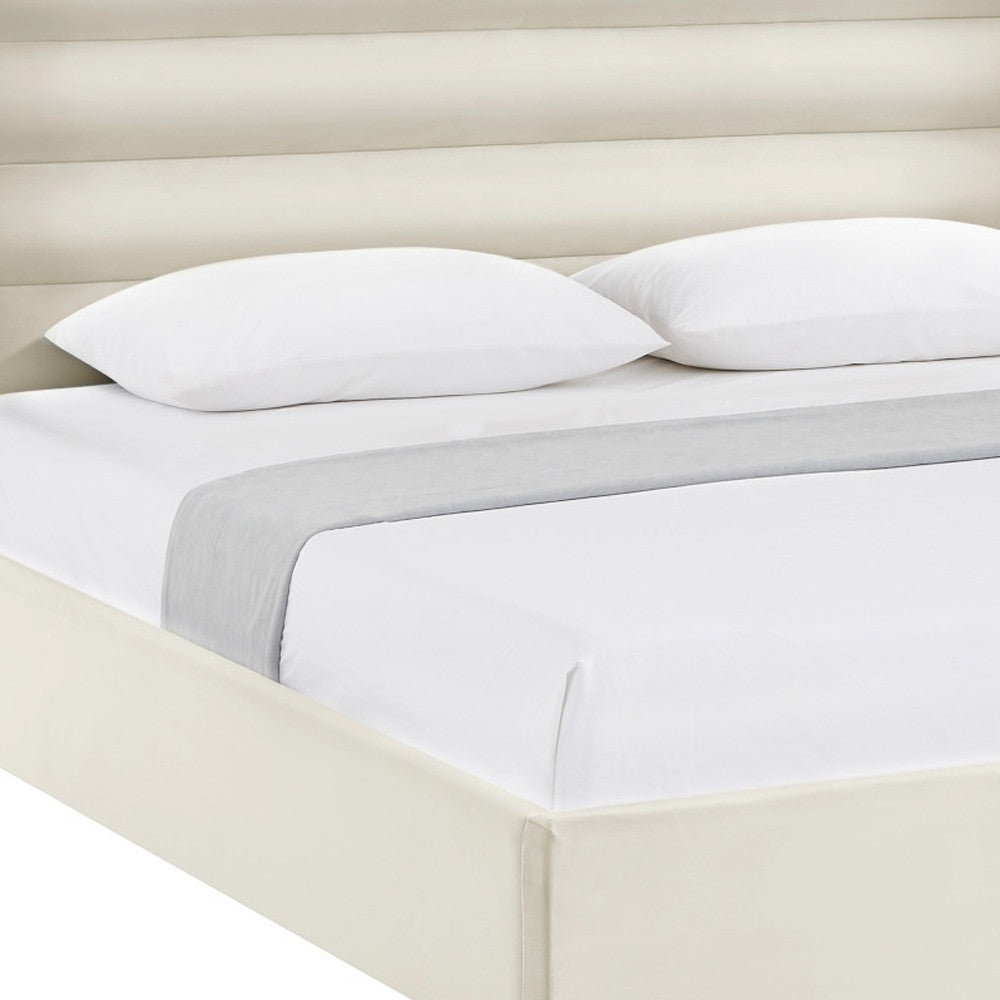 Cream Velvet Upholstered Queen Bed Frame