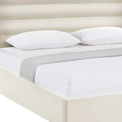 Cream Velvet Upholstered Queen Bed Frame
