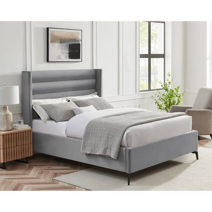Light Gray Velvet Upholstered King Bed Frame