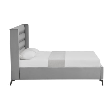 Light Gray Velvet Upholstered King Bed Frame