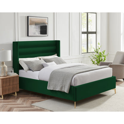 Green Velvet Upholstered King Bed Frame